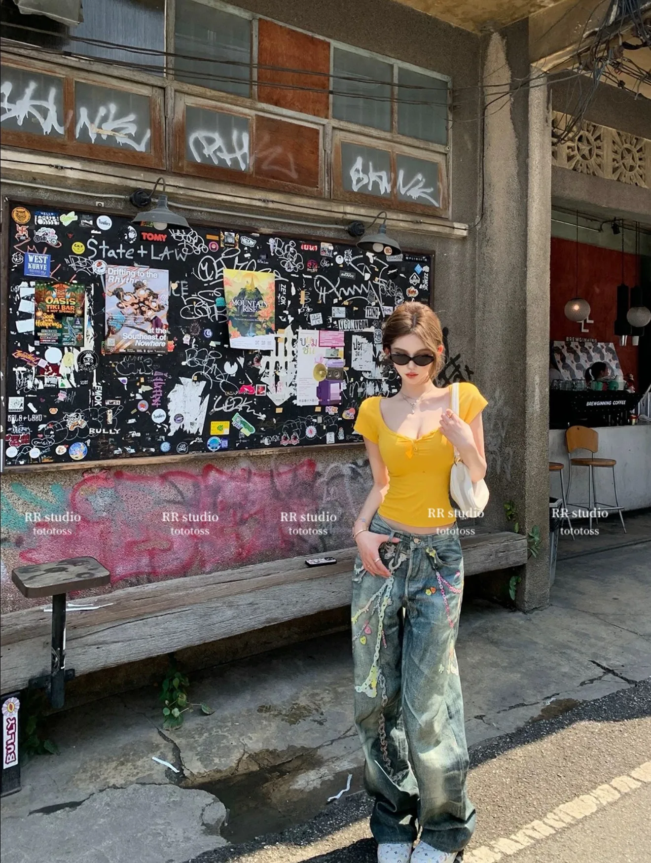 

Stunning Candy Chain 3D Illusion Straight Leg Jeans Women's Casual Sle l Waist Denim Pants Loose Fit All Seasons