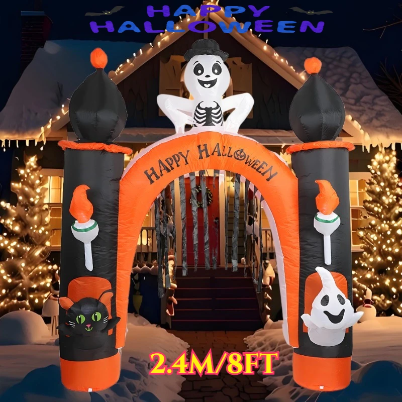 

2.4M/8FT Inflatable Toys Halloween Model Arch Decorations Holiday Indoor Prop Built-in LED Light Home Outdoor Garden Party Decor