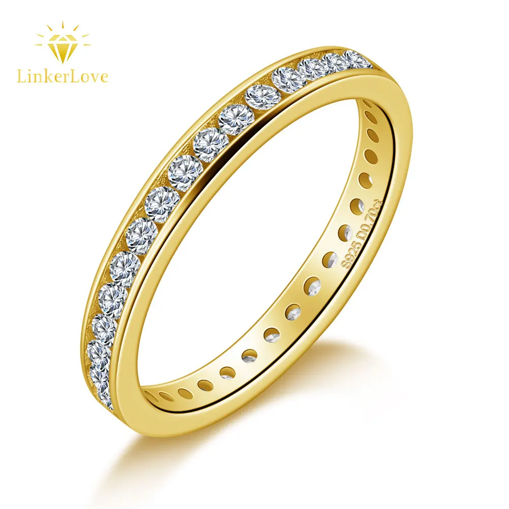 

LinkerLove Golden Moissanite Wedding Band for Women S925 Sterling Silver Diamond Ring 18K Gold Plated Fine Jewelry Party Gifts