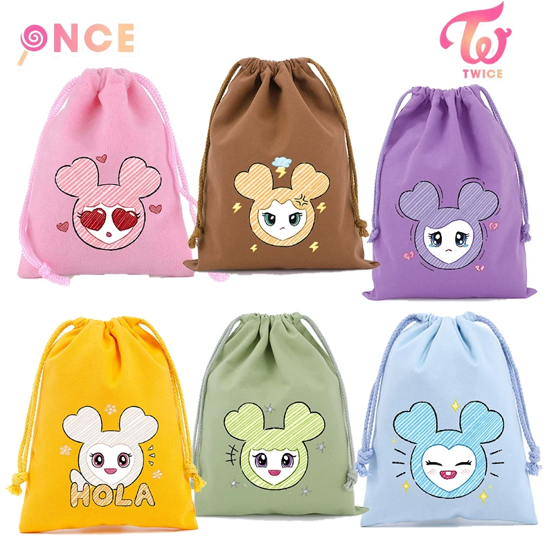 TWICE Drawstring Gift Bag Kpop Girl Group Print Portable Storage Organize Bag Cartoon Toiletry Bag Cosmetic Pouch Cotton Pocket