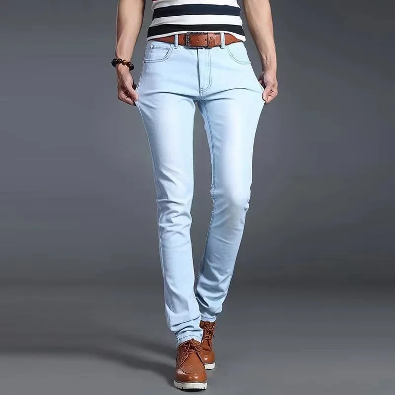 Men New Fashion Black Blue Denim Jeans Men Slim Fit Denim Pants Cotton Stretch Trousers Classic Daily Pencil Pants