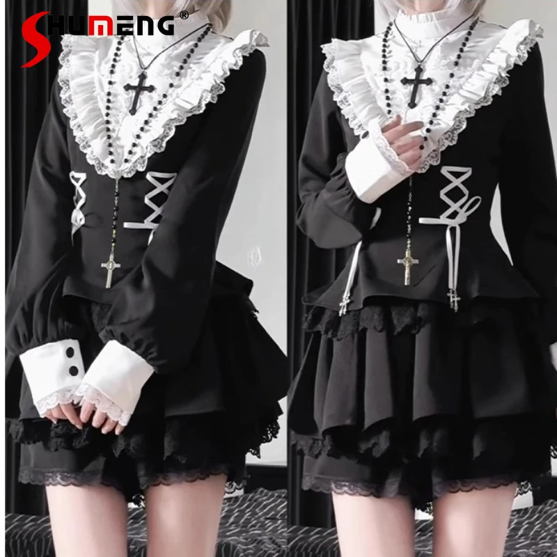 

Original Subculture Mine Dress Shorts 2-piece Set Autumn Japanese Sweet Girls Slim-Fit Slim Long-sleeved Lolita Dress Op Set