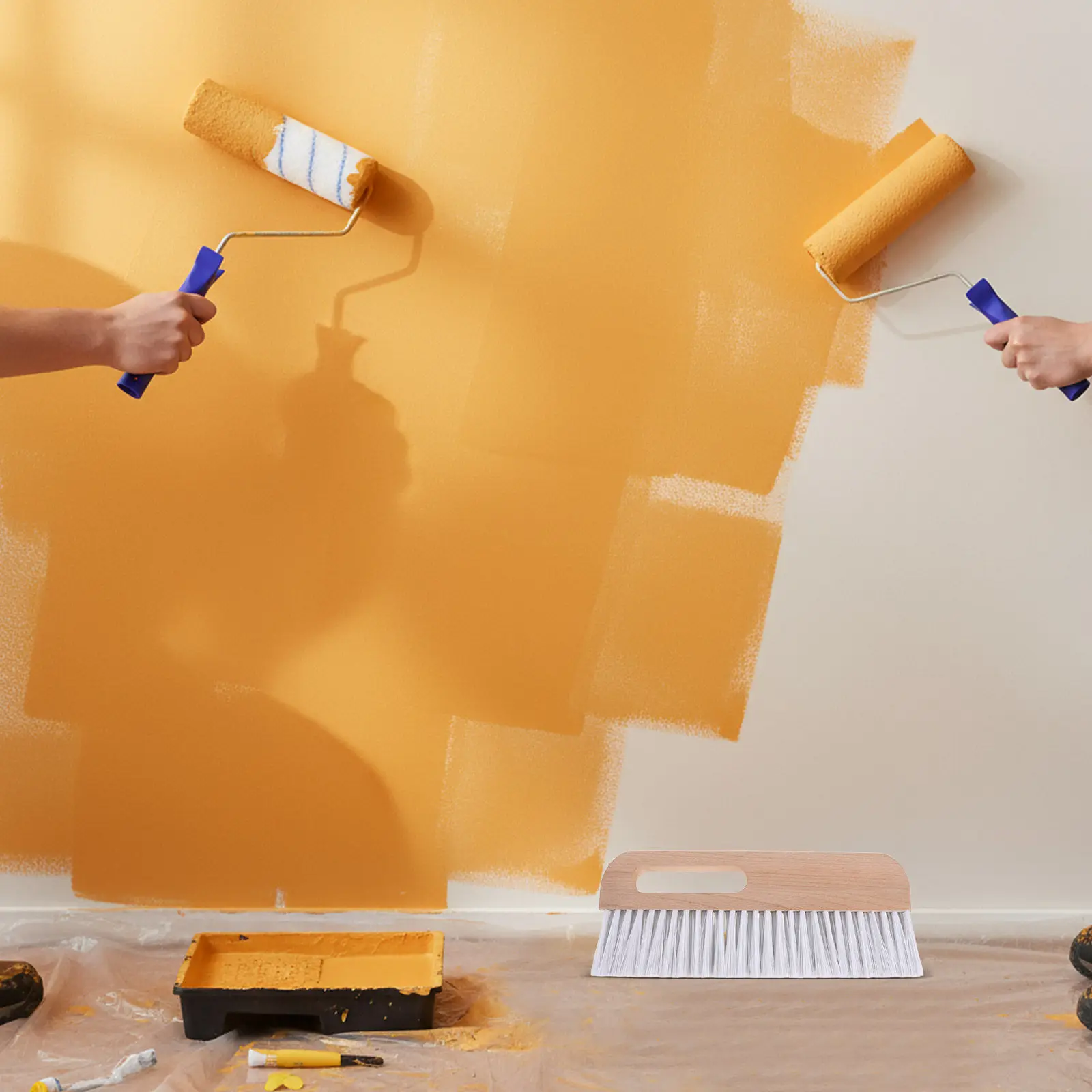 Wallpaper Smoothing Brush Wood Handle Soft Bristles Peel Stick Vinyl Wallcovering Paste Brush Home Renovation Wallcovering Tool