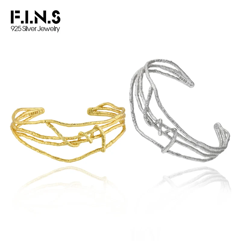 

F.I.N.S Geometric Winding Lines S925 Sterling Silver Bracelet Multi-Layer Open Cuff Bangles for Women Men Wrist Fine Jewelry