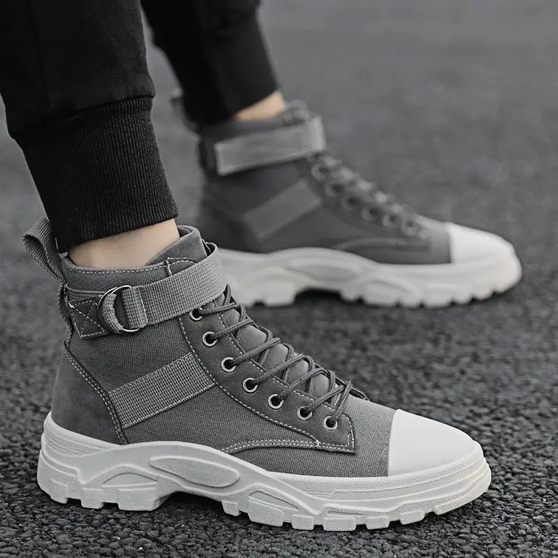 Botas de corte alto para hombre primavera otoño senderismo al aire libre hombre zapatos de lona moda 2025 Retro precio bajo calzado de diseñador cómodo