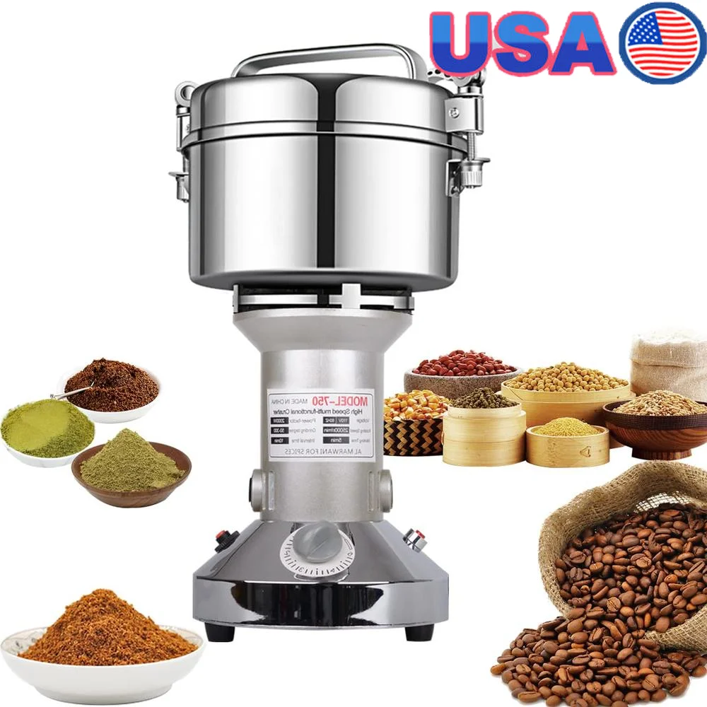 Electric Stainless Steel Grain Mill Grinder 750g High Speed Cereals Corn Flour Pulverizer Spice Herbs Pulverizer 2000W Motor