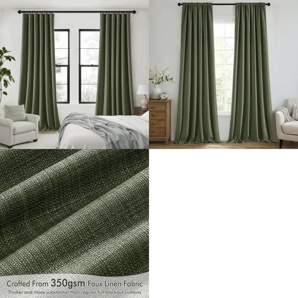 

Комплект из 2-х штор блэкаут длиной 90 дюймов, из плотного искусственного льна, затемняющие, с плиссировкой на кулиске, оливково-зеленые, для спальни и гостиной