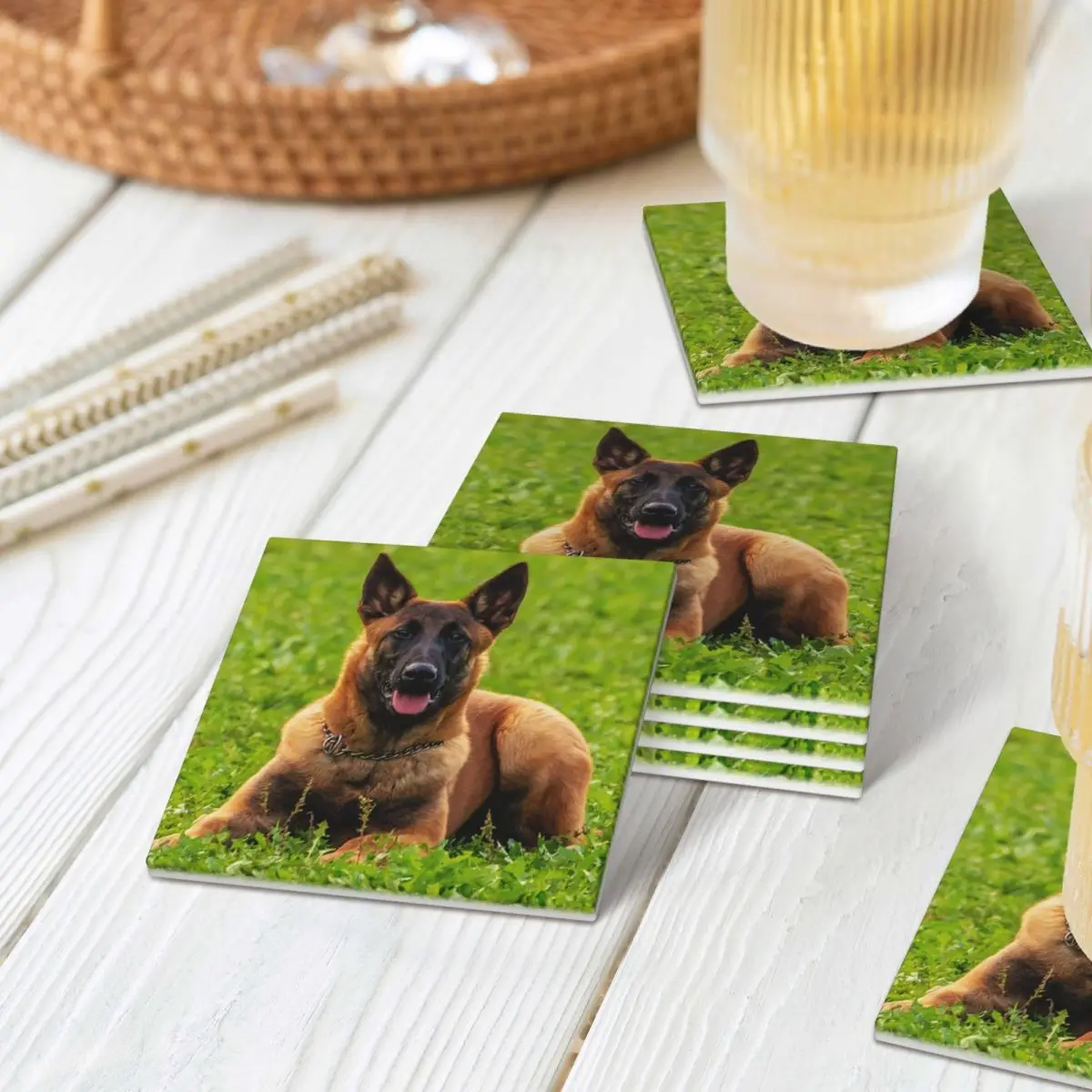 

Belgian Shepherd Dog Malinois Coasters Ceramics Baking Mat Table Decoration Utensils For Kitchen Dining Table Mat Coffee Mat