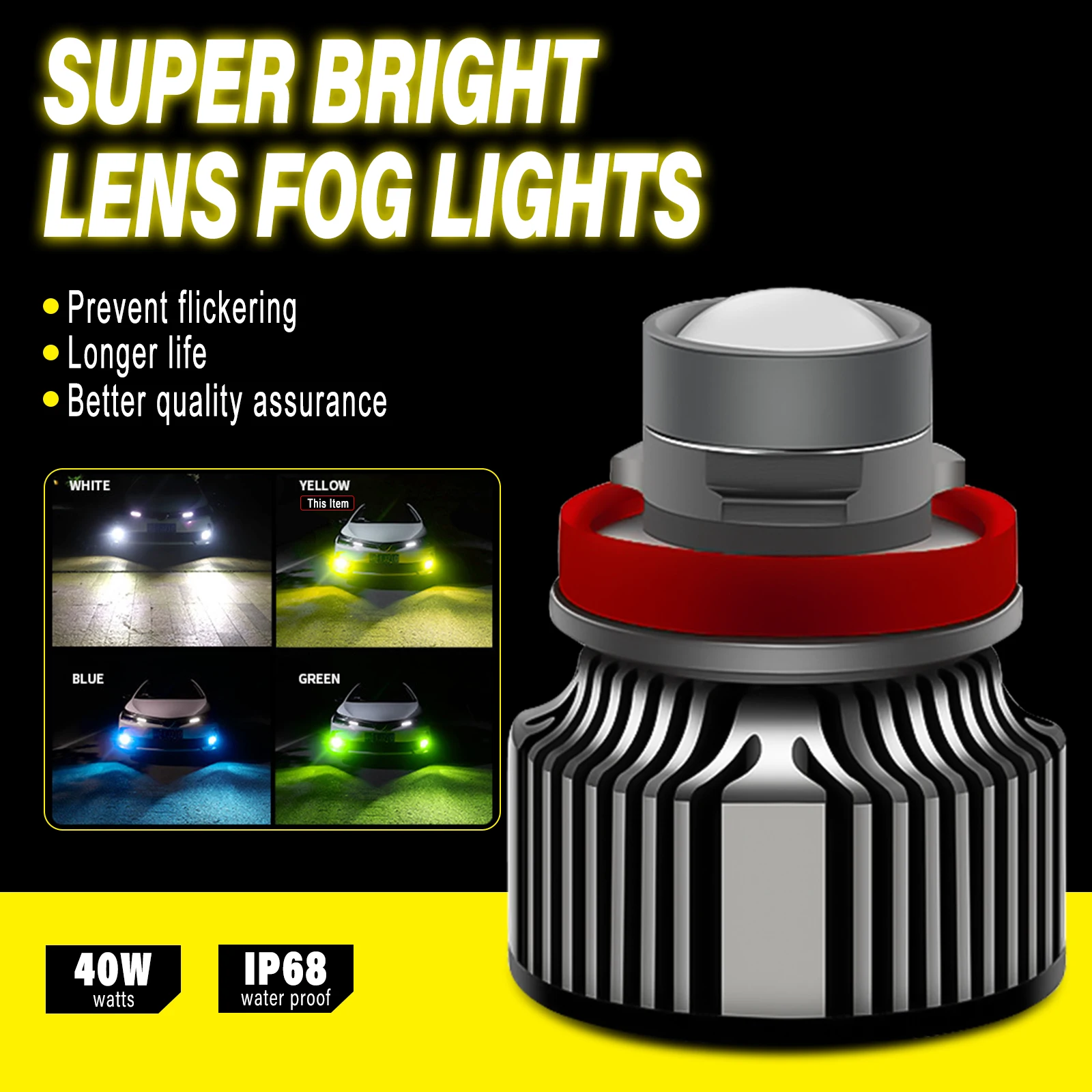 

2x H7 9006 HB4 with Lens Headlight Bulbs H11 LED 3800LM 9005 HB3 Auto Fog Light for Car 40W 12V Day Driving Running Light 3000K