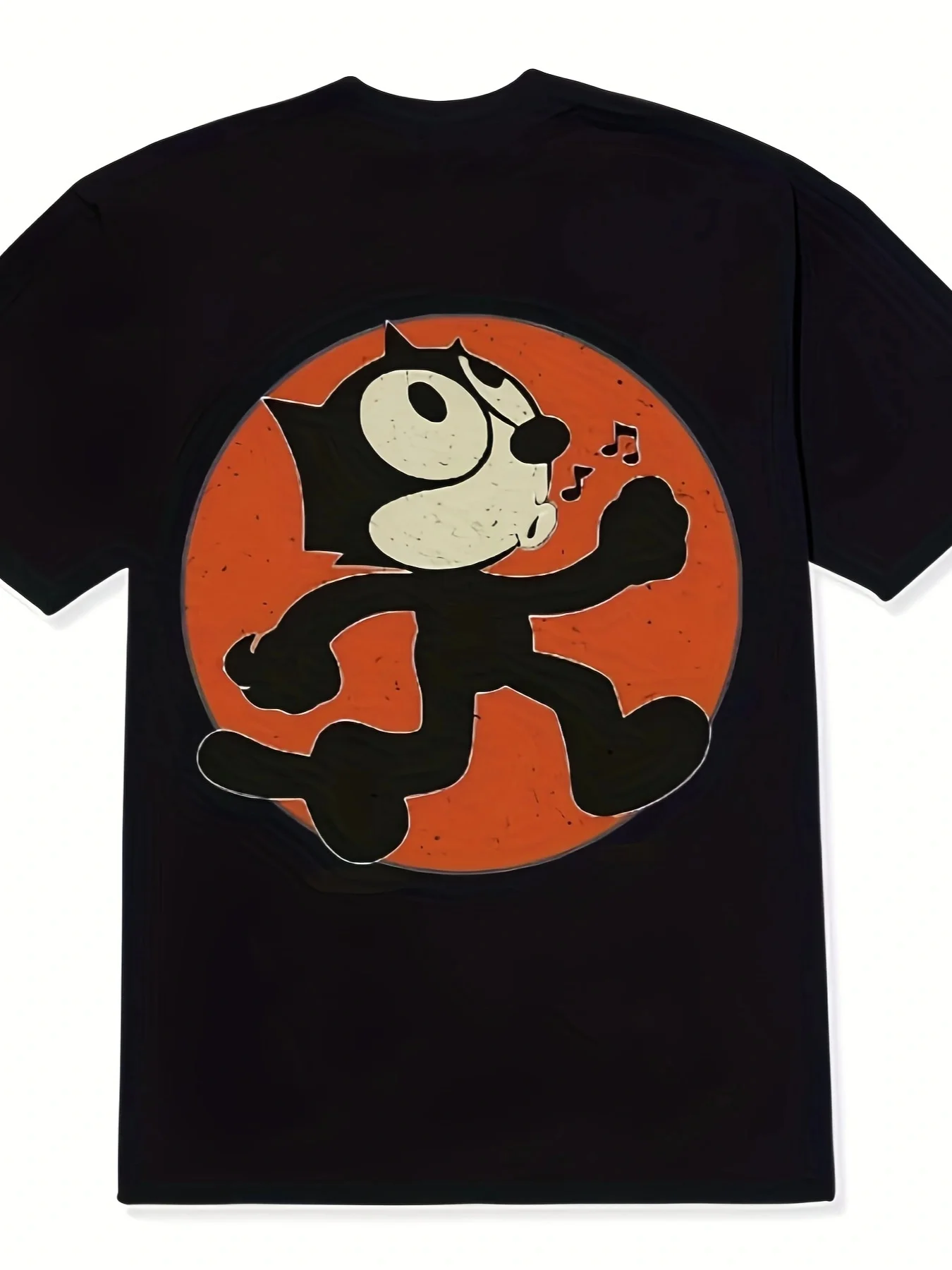 

[Vintage Felix Cat T-Shirt] 100% Cotton Men's Vintage Felix Cat Graphic T-Shirt | Black with Orange Retro Design