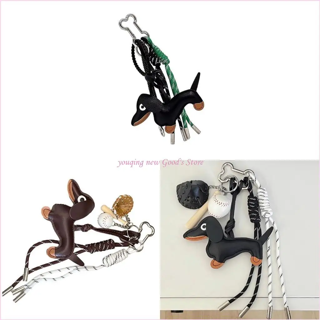 

57QA Винтажный брелок для собак таксы, уникальный стиль, прочный материал из искусственной кожи, элегантный шарм для украшения и