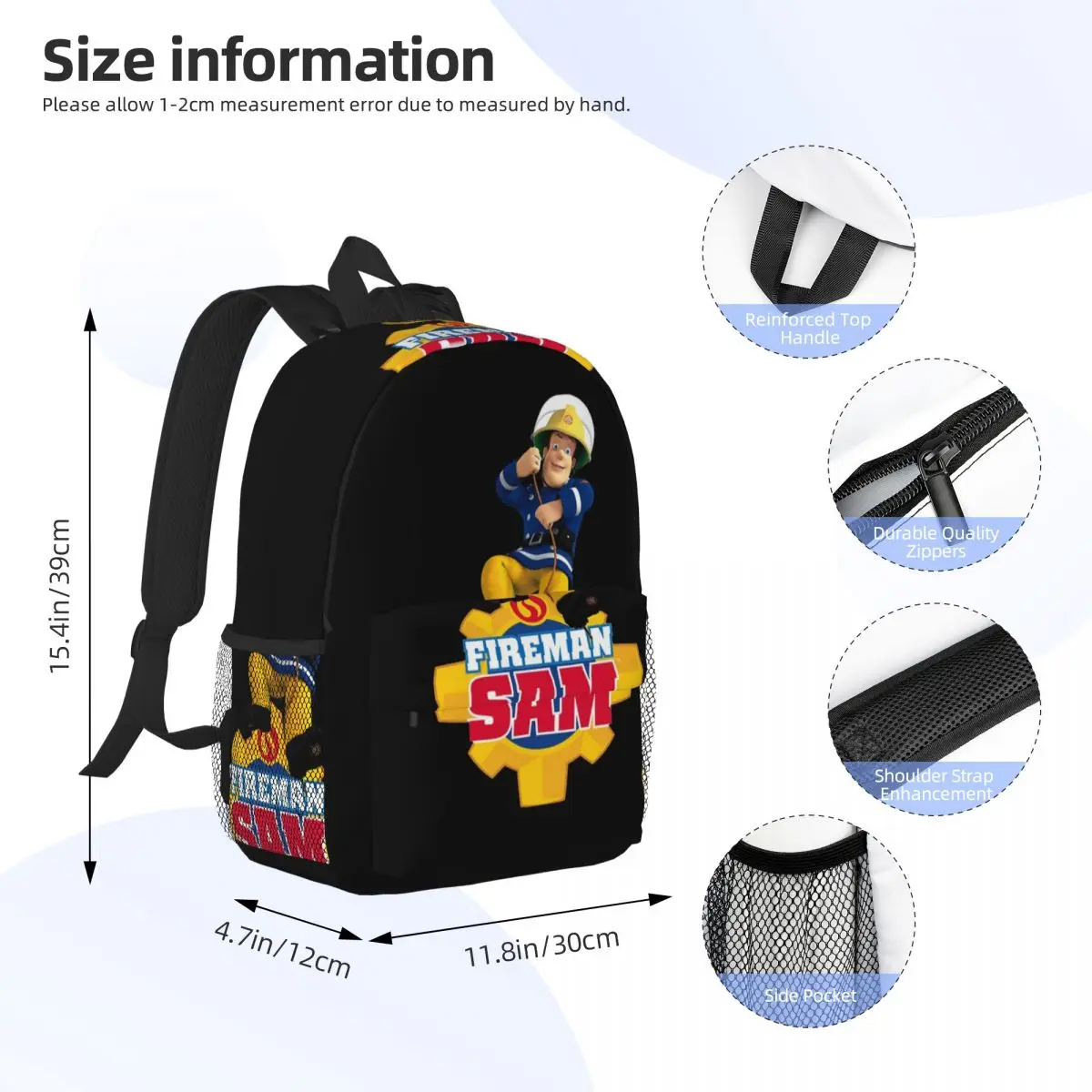 Cartoon Firefighter Fireman Sam Backpack Student Boys Girls BookBag Men Women School Bag Computer Shoulder Bags