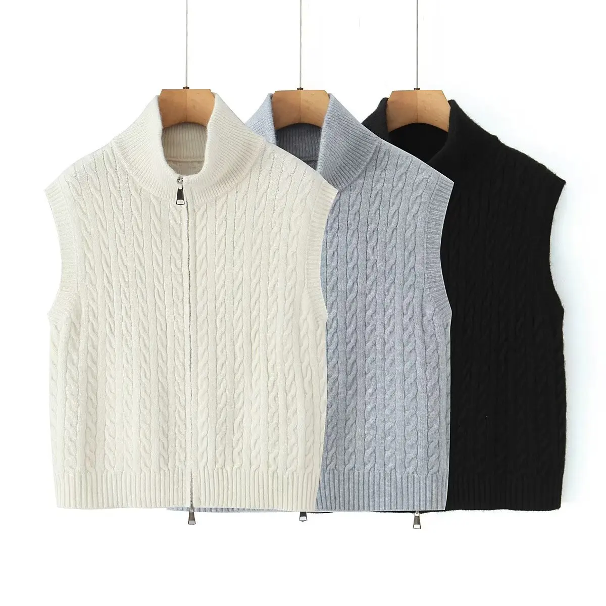 

High neck zipper knitted cardigan vest vest women 2025 spring and autumn new loose outer wearable horse clip