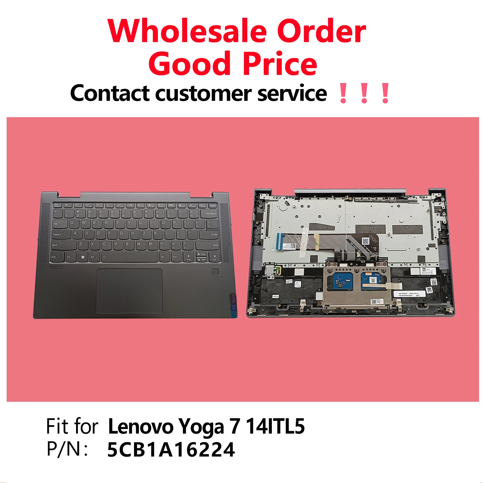 

for Lenovo Yoga 7 14ITL5 7-14ITL5 82BH Laptop Upper Case Palmrest Backlit Keyboard Touchpad Assembly Part 5CB1A16224 Gray