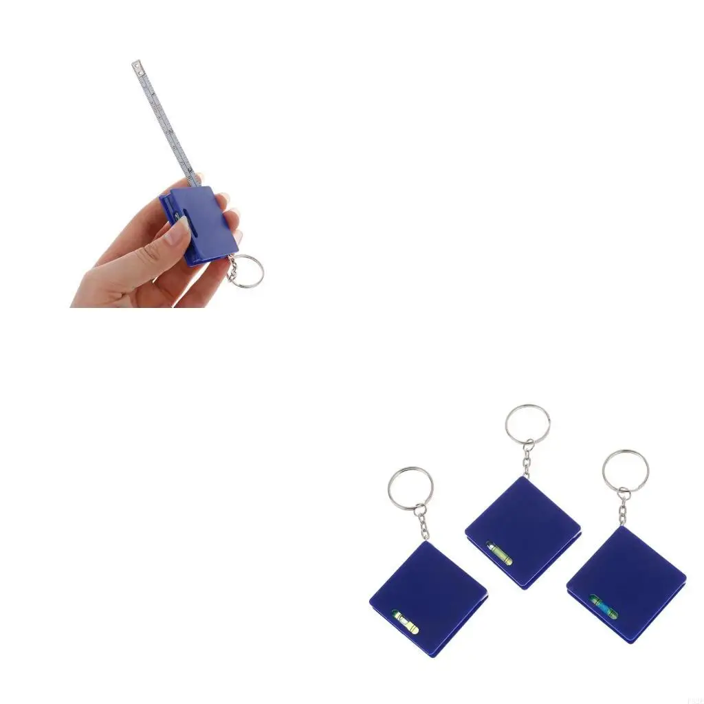 P82E Lightweight KeyRing Tape Measure Square Steel Rule with Bubble Level for Home