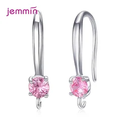 Helder vrouwelijk kristal roze blauw witte oorbellen zilver kleur zirkoon steen 925 sterling zilver ronde bungelende oorbellen voor vrouwen