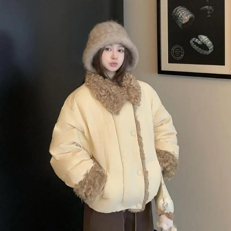 Gewatteerde damesjas Outdoor Dagelijks gebruik Koreaanse retro bontkraag Gesplitst katoenen jas voor dames Winter Nieuwe stijl Los dik