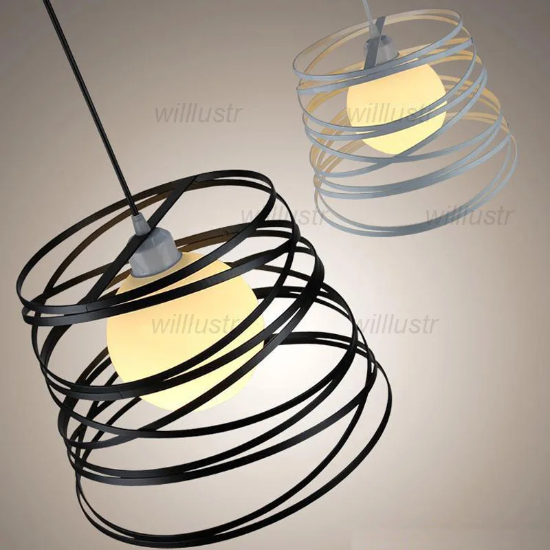 

Metal Spring Pendant Lamp Creative Glass Suspension Light Hotel Bar Cafe Dining Hall Iron Hanging Ceiling Chandelier