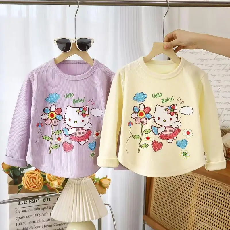 

Sanrio Hello Kitty Girl Long Sleeves Kids Undershirts T Shirt Kawaii Spring Autumn New Tops Cartoon Anime Knit Shirt Clothing