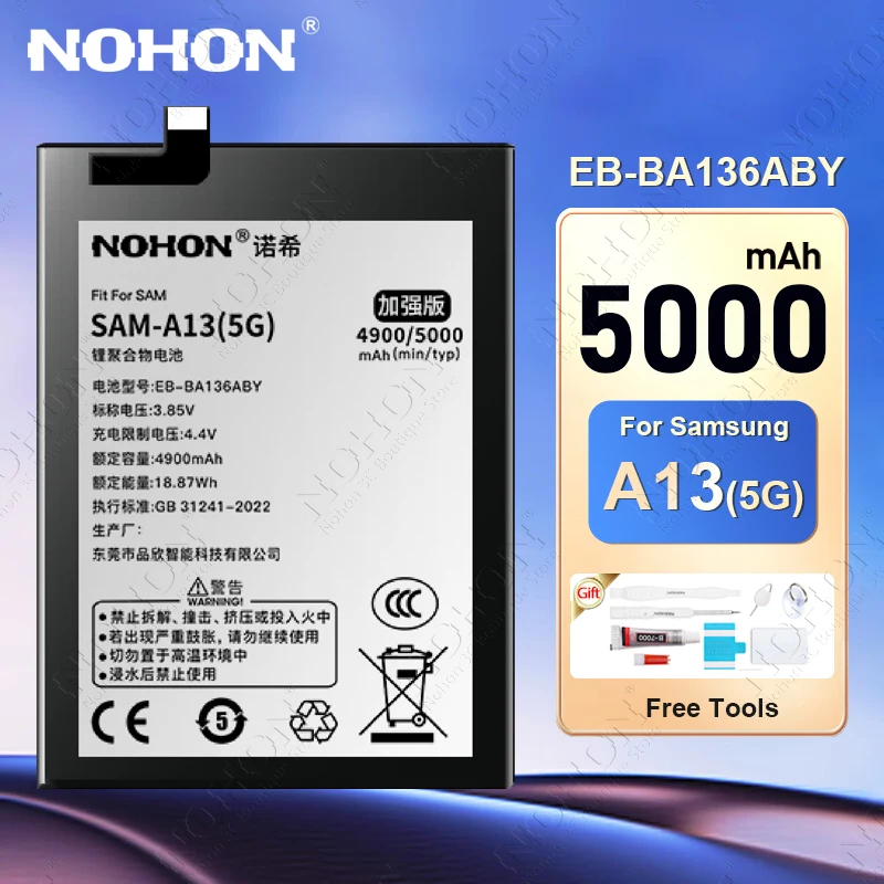 NOHON Battery for Samsung Galaxy A13 5G EB-BA136ABY 5000mAh Phone Batteries Lithium Polymer Battery + Tools