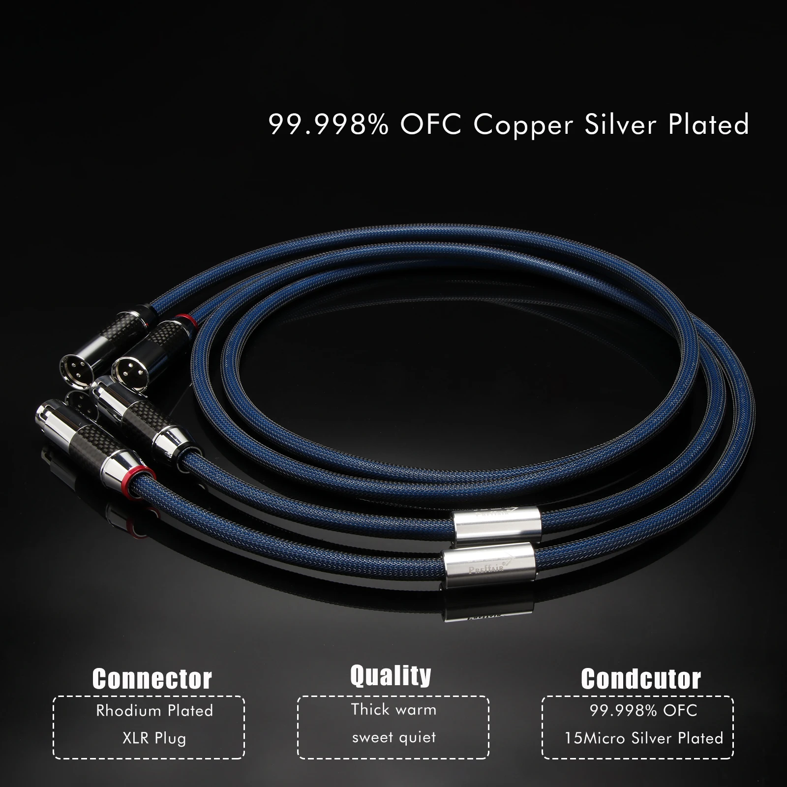 Hi-End XLR-Kabel, versilbert, 3-poliges XLR-auf-XLR-Kabel, Audio-Verlängerungskabel für Mikrofonverstärker – Detail 4