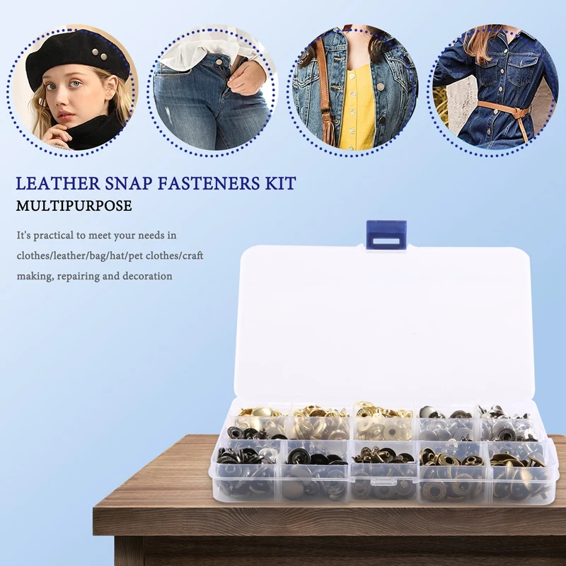 100 Set Leather Snap Fasteners Kit, 12.5Mm Metal Button Snaps Press Studs, 4 Color Leather Snaps For Clothes, Bags