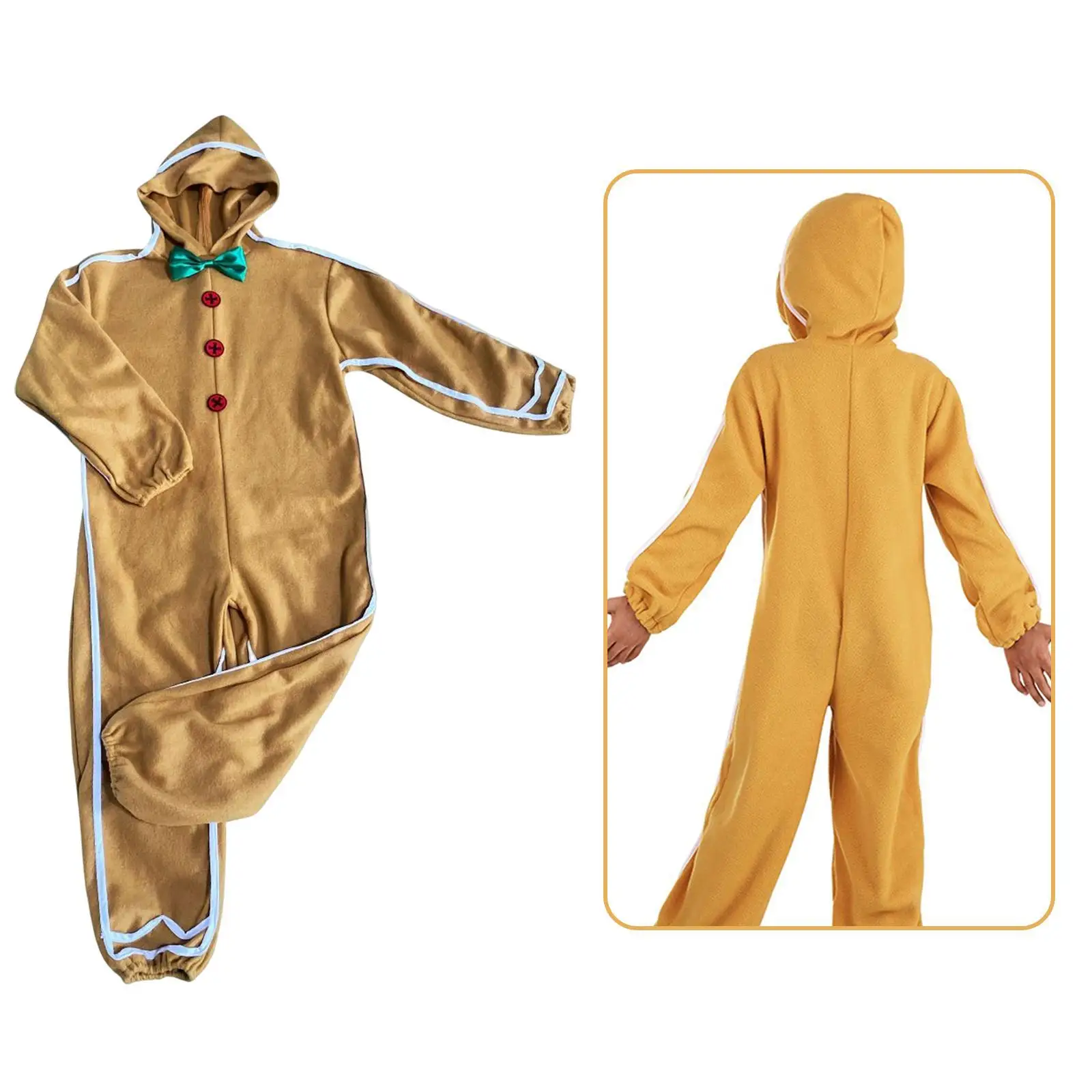 Christmas Gingerbread Man Jumpsuit With Hood Children's Halloween Party Costume Cosplay Clothes Xmas Kids Pajamas Gifts Kit XS-L