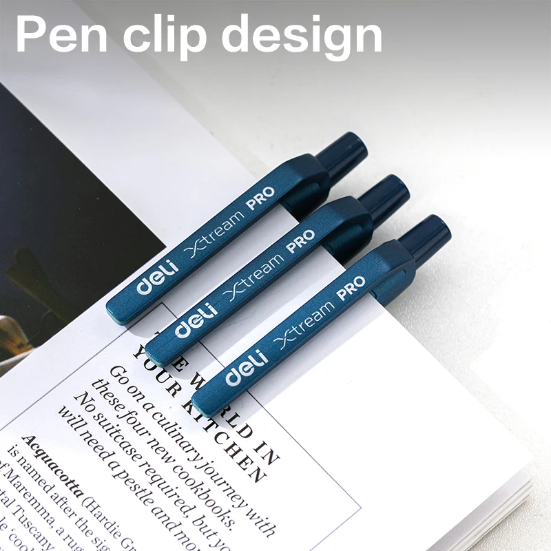 Deli-Smooth Writing Ballpoint Pen, Caneta Gel, Recarga de Tinta, Preto, Azul, Fine Point, Material Escolar, Papelaria, 0.5mm, 0.7mm, 12Pcs