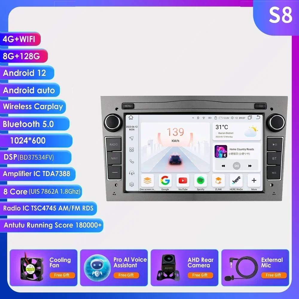 2 Din Android 12 Stereo Autoradio Multimedia Speler Gps Navi Voor Opel Corsa C Signum Vivaro Astra H Corsa D Zafira Tigra Twintop - afbeelding 1