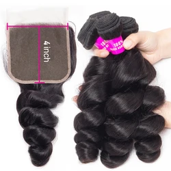 Loose Body Wave Bundles with Frontal Ear to Ear 13x4 Brazilian Human Hair 3 Bundles with 4x4 HD Transparent Lace Closure Natural