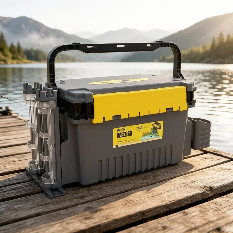 12L Thickened Lure Fishing Tackle Box Unisex Large Capacity Lightweight Seat Cooler with Rod Holder Scratch-Resistant Heavy Duty