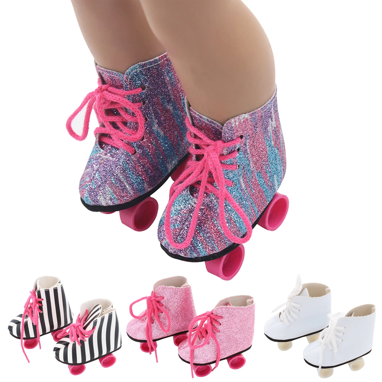 

8CM Doll Roller Skates For 18-inch American Dolls Lace-up Cute Roller Skates Boots Shoes For 43cm Baby Newborn&OG,DIY Girl Dolls