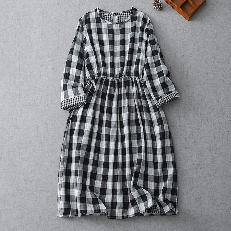 NYFS 2025 Spring Autumn New Palid Woman Dress Vestidos Robe Ete Femme Elbise Loose Double Layer Composite cotton Long Dresses