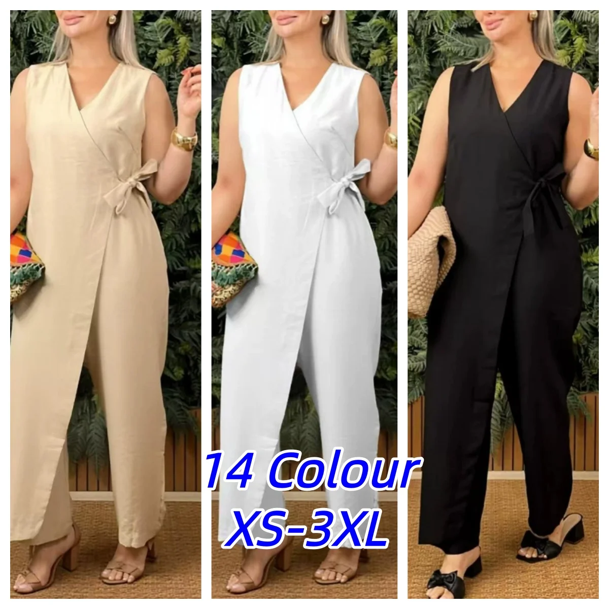 

Female Casual Jumpsuit V-Neck Sleeveless Lace-up Jumpsuits For Women Fashion Office Holiday Womens Clothing Jumpsuits Summer New