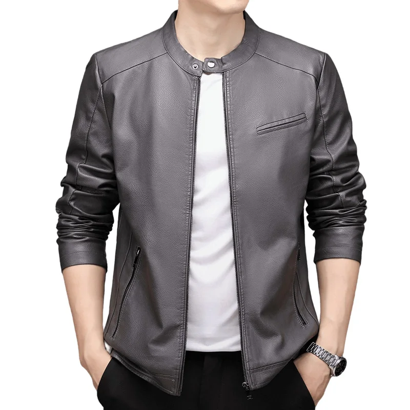 

Новая мужская куртка из мягкой кожи с воротником-стойкой, универсальная, осенне-зимняя, легкая, для делового стиля, подходит ко всему, пальто