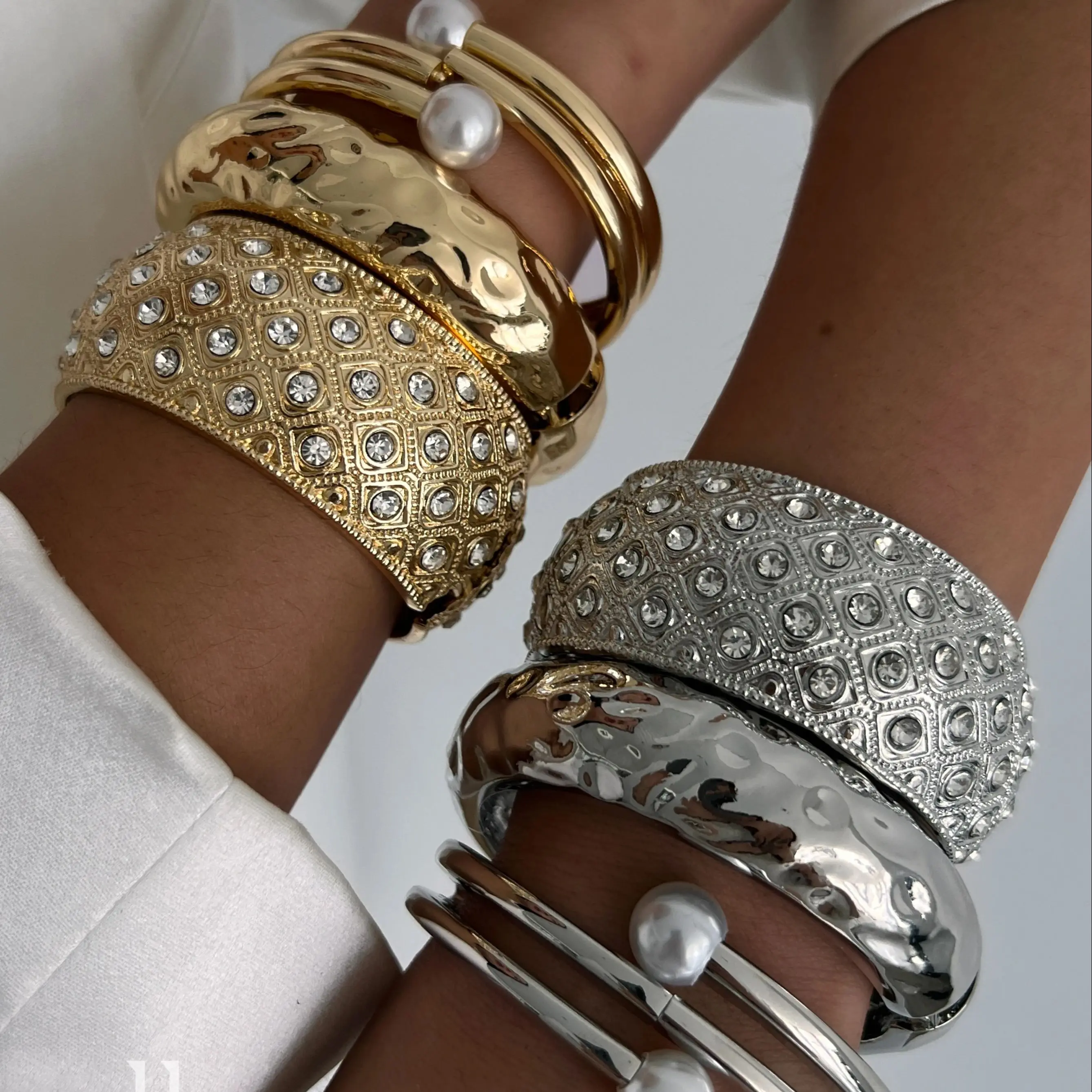 Ingemark, moda exagerada, perlas de imitación, brazaletes de Metal geométricos, envoltura Punk de Hip Hop, brazaletes de primavera para mujeres y hombres, joyería