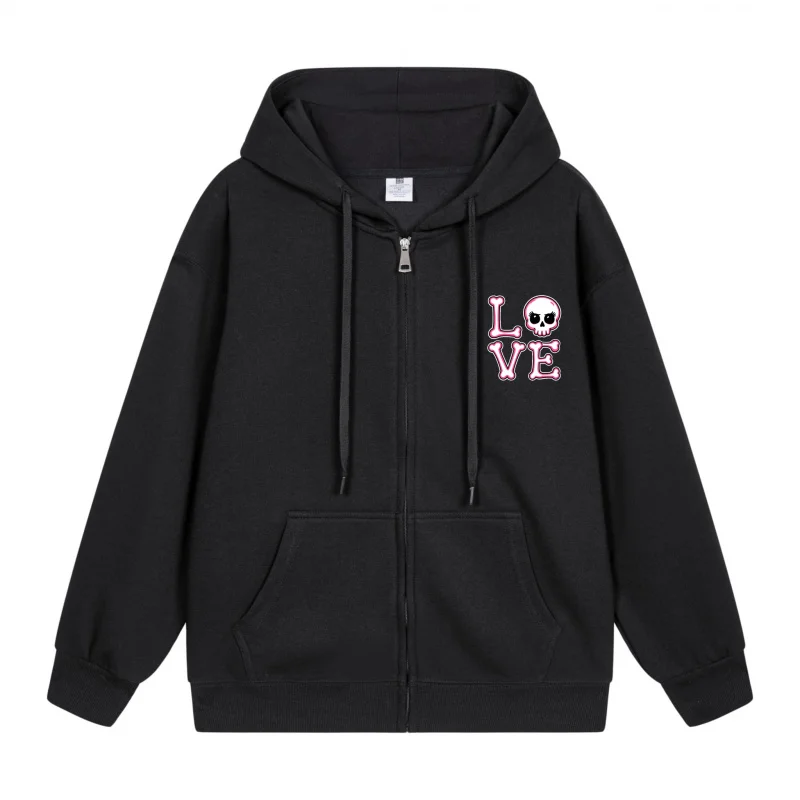 

Men's Zip-Up Hoodie Love With Skull Design Print Halloween in 2025 Casual Couples’ Style Halloween Theme Halloween Party Outfit