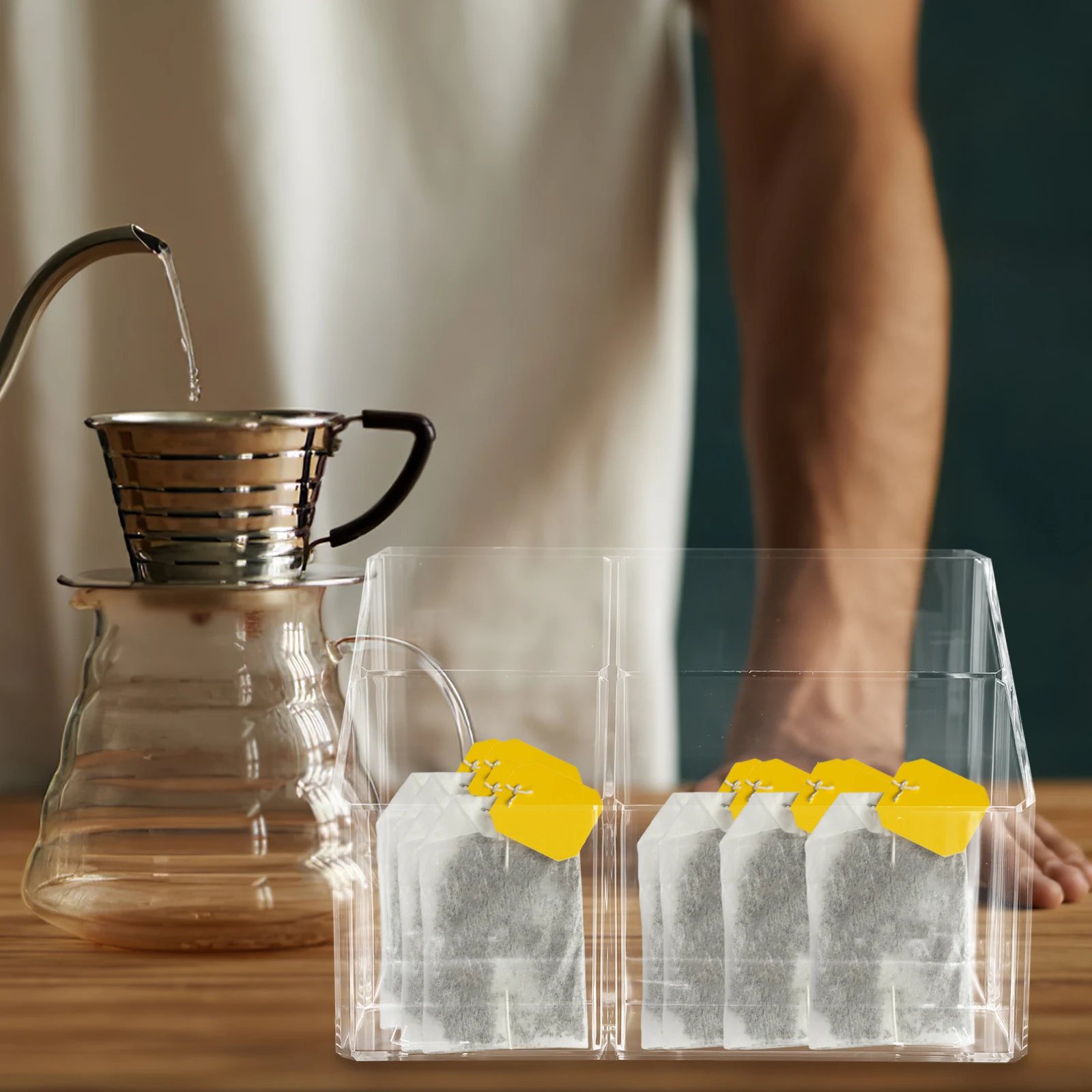 

Coffee Bag Storage Rack 5 Compartments Transparent Acrylic Tea Bag ganizer Kitchen Counter Sundries Holder Box