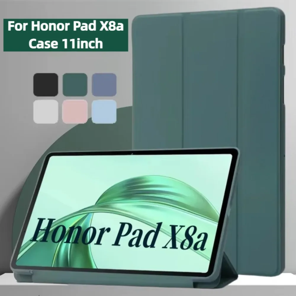 For Huawei Honor Pad X8a Case 2024 Trifold Stand TPU Soft Back Tablet Cases Auto Wake-up Sleep Funda Honor Pad X8a Cover 11inch