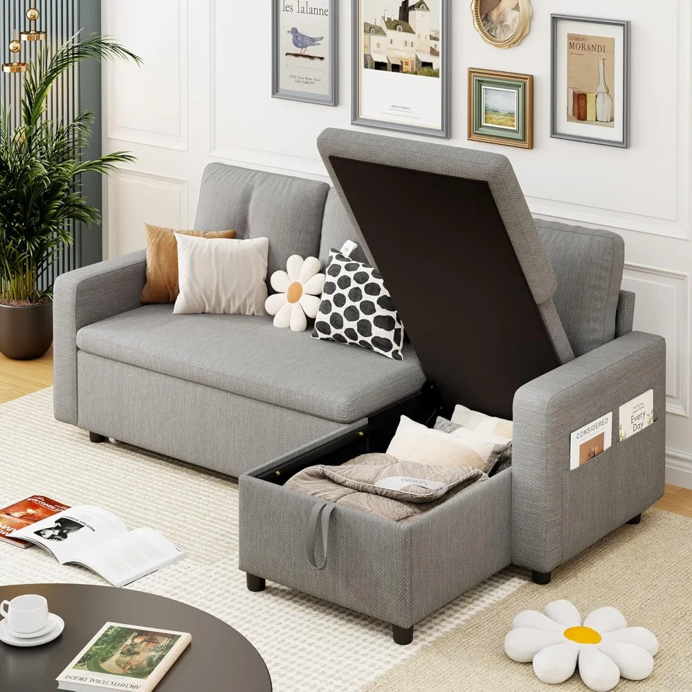 Sectional Sofa L-Shaped Sofa Couch Bed with Chaise & USB,Couch Sleeper Pull Out Bed & Storage Space, 3-seat Fabric Convertible