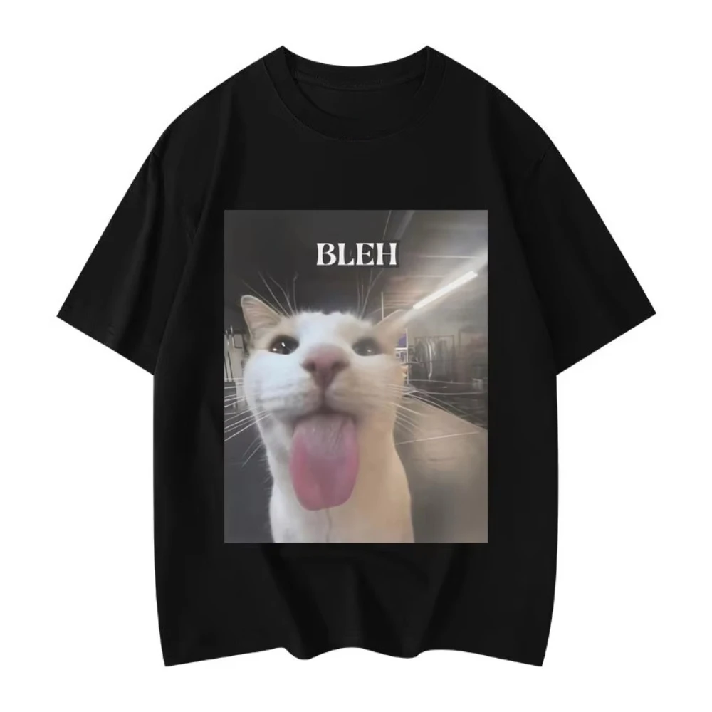 

25 Summer Casual Short Sleeve T-shirt Bleh Funny Cat Meme Graphic T Shirts Men Women Clothing High Street Fashion Trend T-shirts