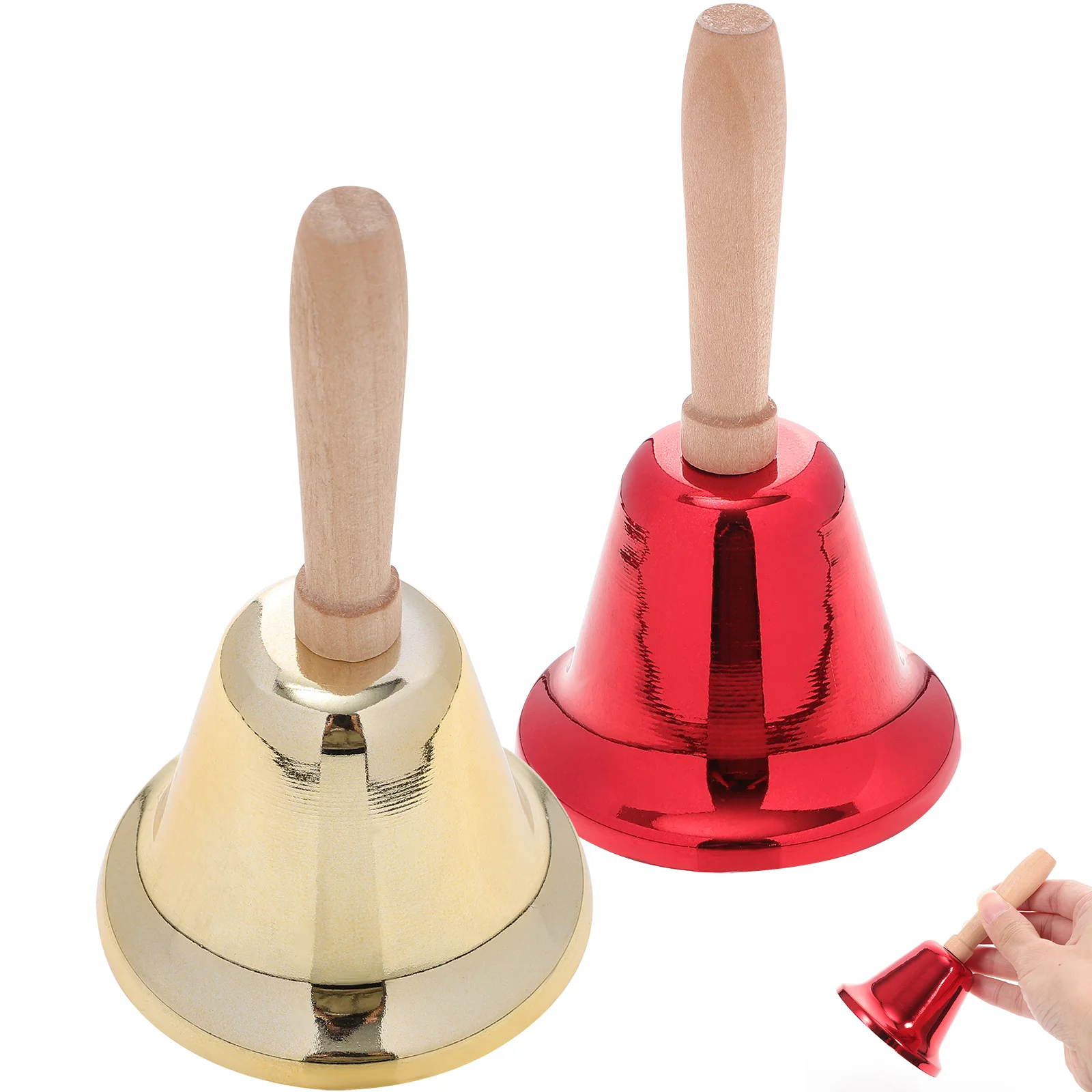 2 Pcs Wooden Handle Rattle Christmas New Style Red Decor Simple for Metal Supplies Boxes Ring The Bell