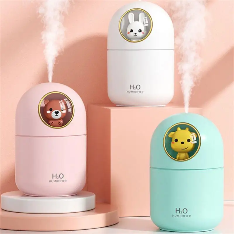 Lovely Rabbit Air Humidifier 300ML Cute Pet Ultrasonic Cool Mist Oil Diffuser Romantic Color LED Lamp USB Humidificador