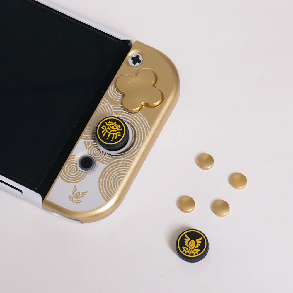 Gold D-pad Cross Button ABXY Key Sticker Joystick Thumb Stick Grip Cap Soft Cover per Nintendo Switch Oled NS Joy-con Skin Case