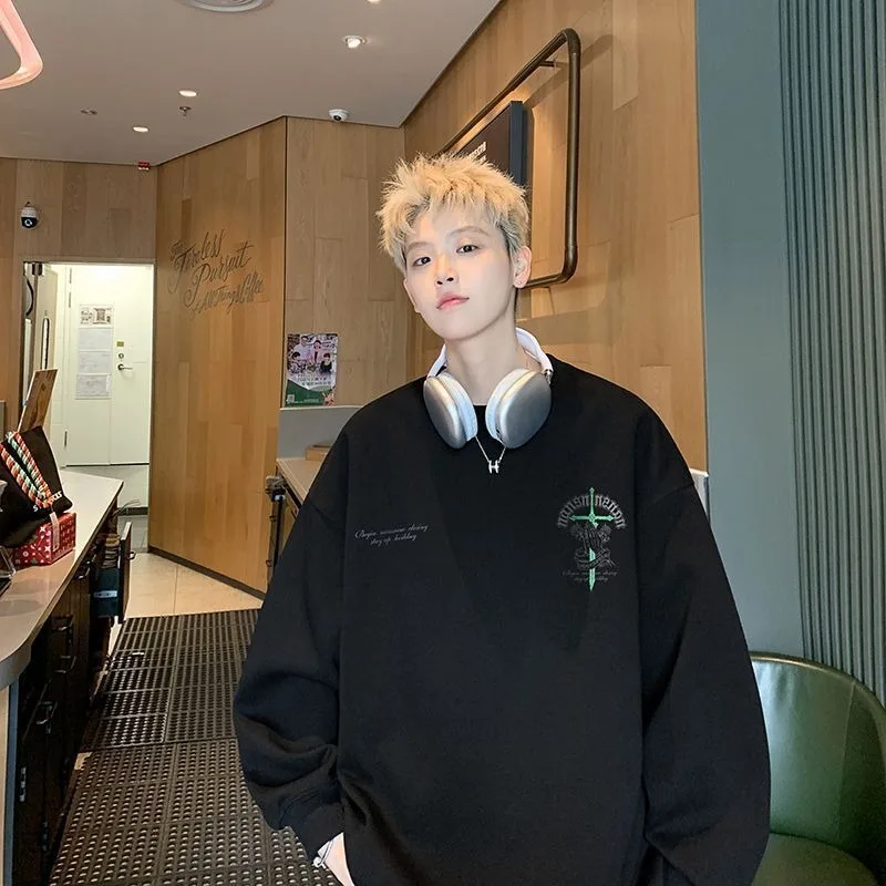 American Hip-hop Print T-shirt Men Autumn 2025 New 100% Cotton Oversize O-neck Casual Long sleeves T-shirt Top Y2k Man clothing