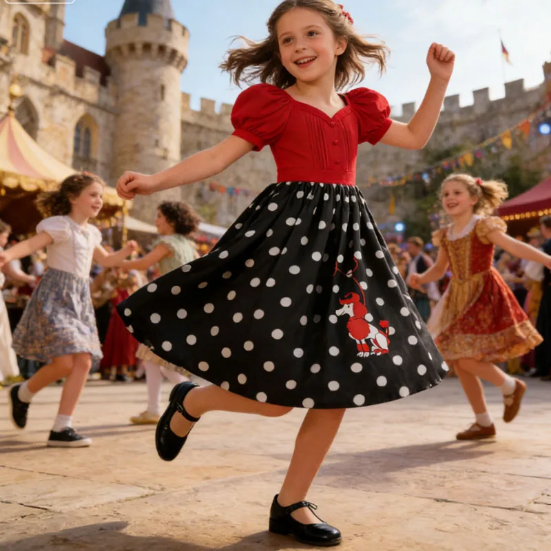 

Праздничное платье для девочки, элегантное винтажное платье принцессы с изображением пуделя, детское платье для 100-дневной школьной вечеринки, карнавала, дня рождения, платья для девочек