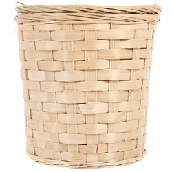 Luxshiny Rattan Round Waste Basket Lid Egg Basket Wicker Organizer Barrel Storage Tub Rattan Hamper Woven Trash Can Flower