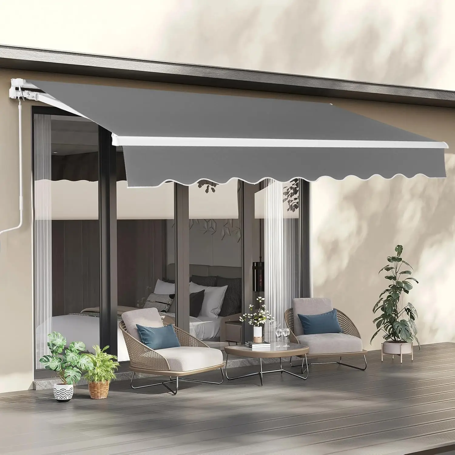 13' x 18' Retractable Awning for Patio Awning Door Awning with Manual Crank Handle, Aluminum Frame Door Canopy UV Resistant