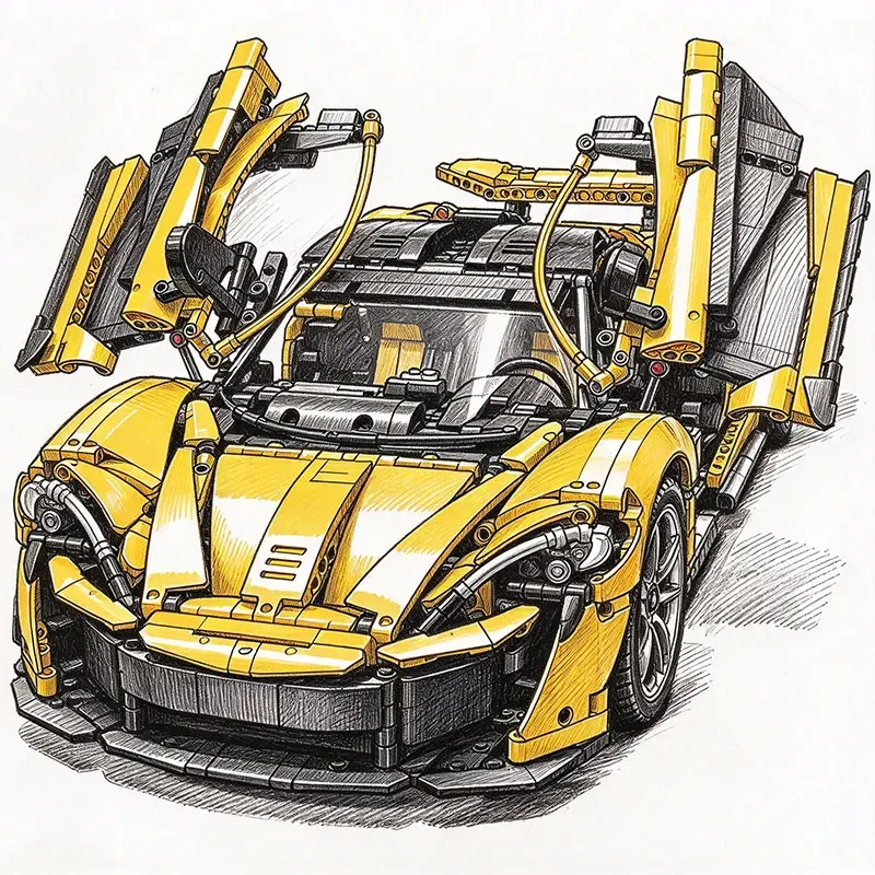 MOC Yellow P1 1:8 Technical Supercar Building Blocks Model 3893PCS Collectible Display Assembly Toy Christmas Gifts for Adults