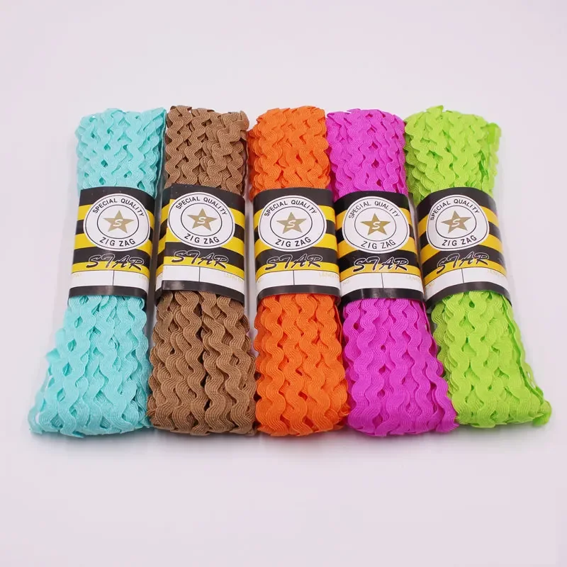 15Yards 5mm Sewing Ribbons Colorful Wave Bending Fringe Trim Ribbons for DIY Clothes Gift Wrapping Home Wedding Party Decor